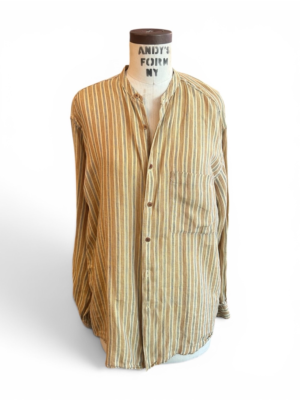 Banana Republic Men’s Striped Linen Shirt in Tan, Beige Navy Portugal Vintage S